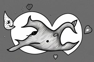 A narwhal with a penguin in a heart tattoo idea