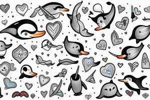 A narwhal and a penguin with a heart tattoo idea