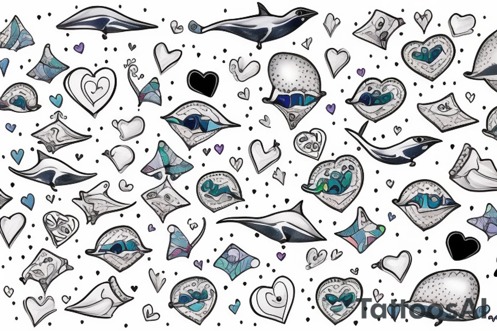 A narwhal and a penguin with a heart tattoo idea