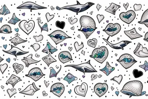 A narwhal and a penguin with a heart tattoo idea