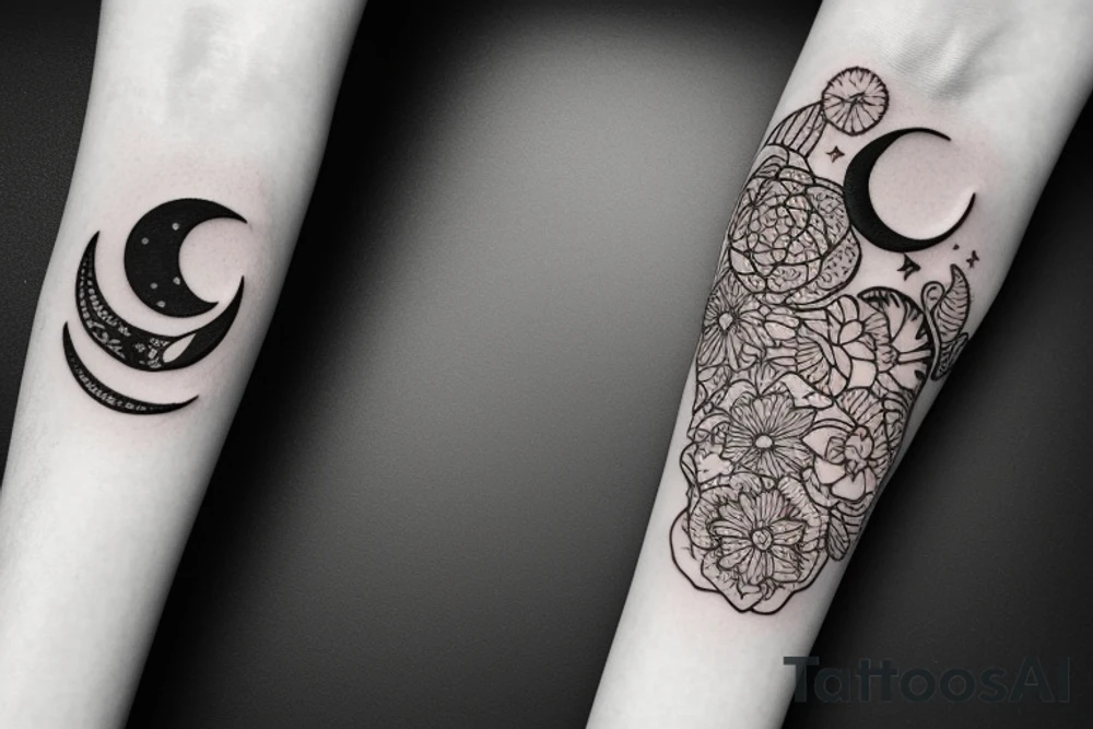 Crescent moon with a flower tattoo idea