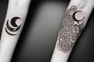 Crescent moon with a flower tattoo idea