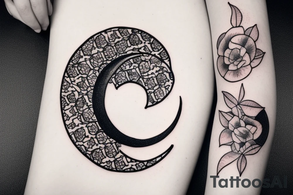 Crescent moon with a flower tattoo idea