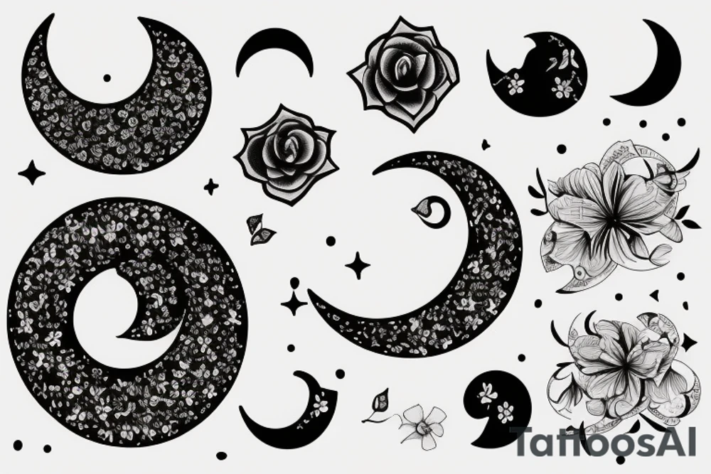 Crescent moon with a flower tattoo idea