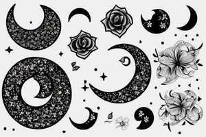 Crescent moon with a flower tattoo idea