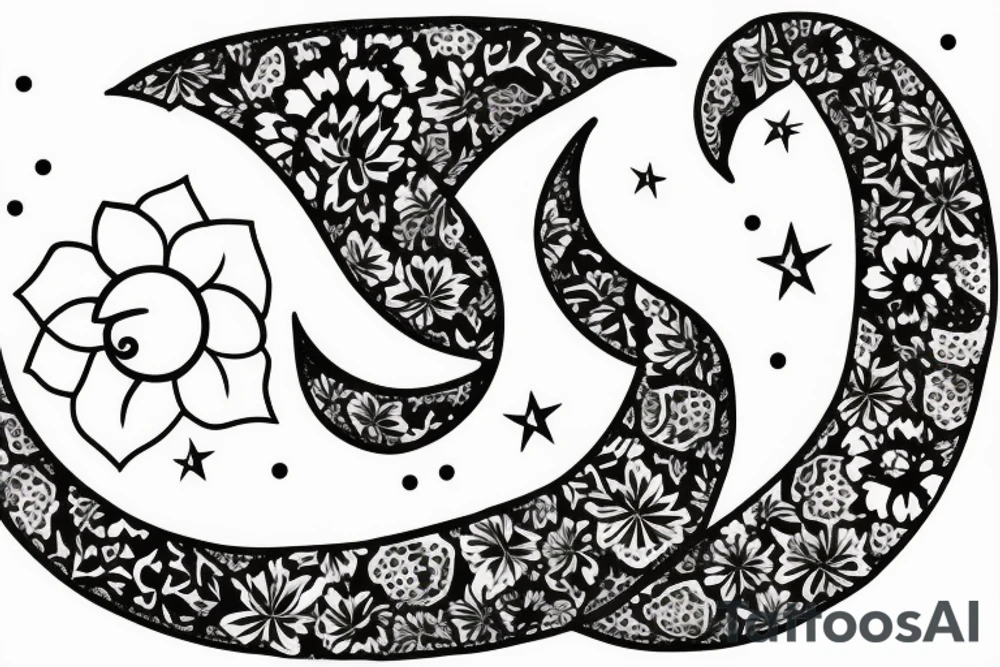 Crescent moon with a flower tattoo idea