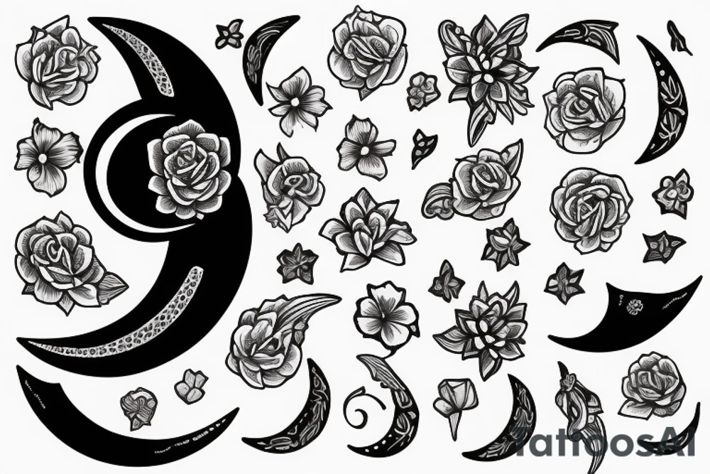 Crescent moon with a flower tattoo idea