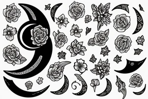 Crescent moon with a flower tattoo idea