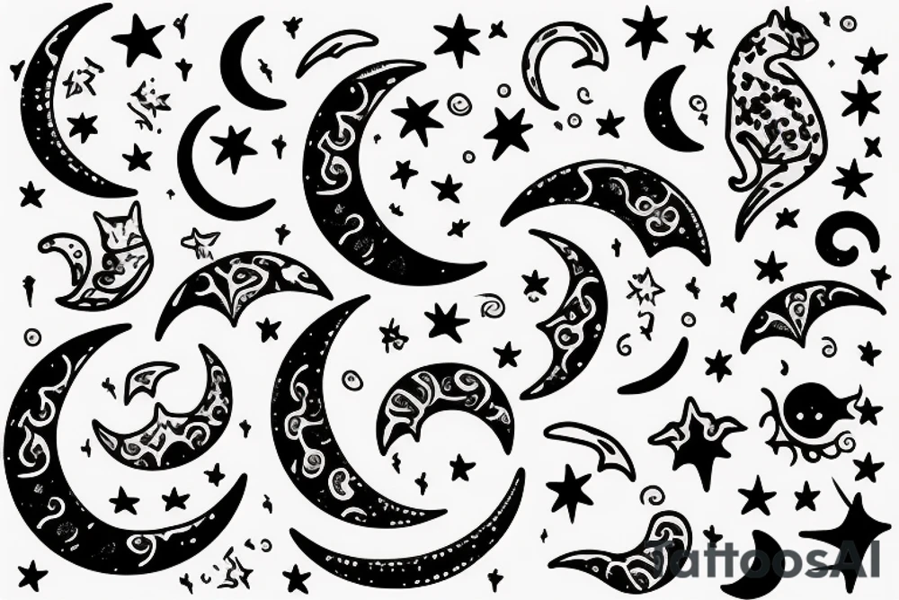 Crescent moon with a cat tattoo idea