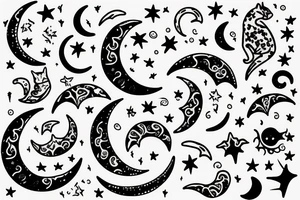 Crescent moon with a cat tattoo idea