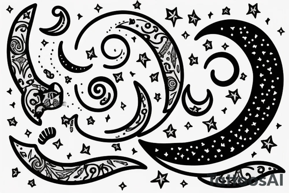 Crescent moon with a cat tattoo idea