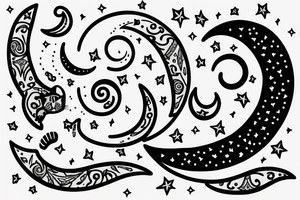 Crescent moon with a cat tattoo idea