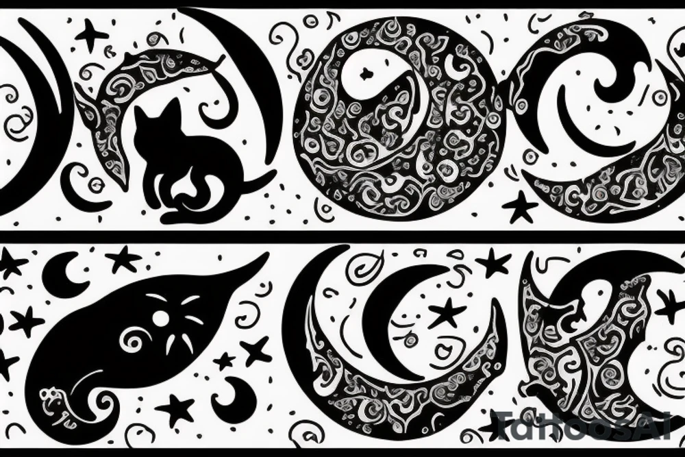 Crescent moon with a cat tattoo idea