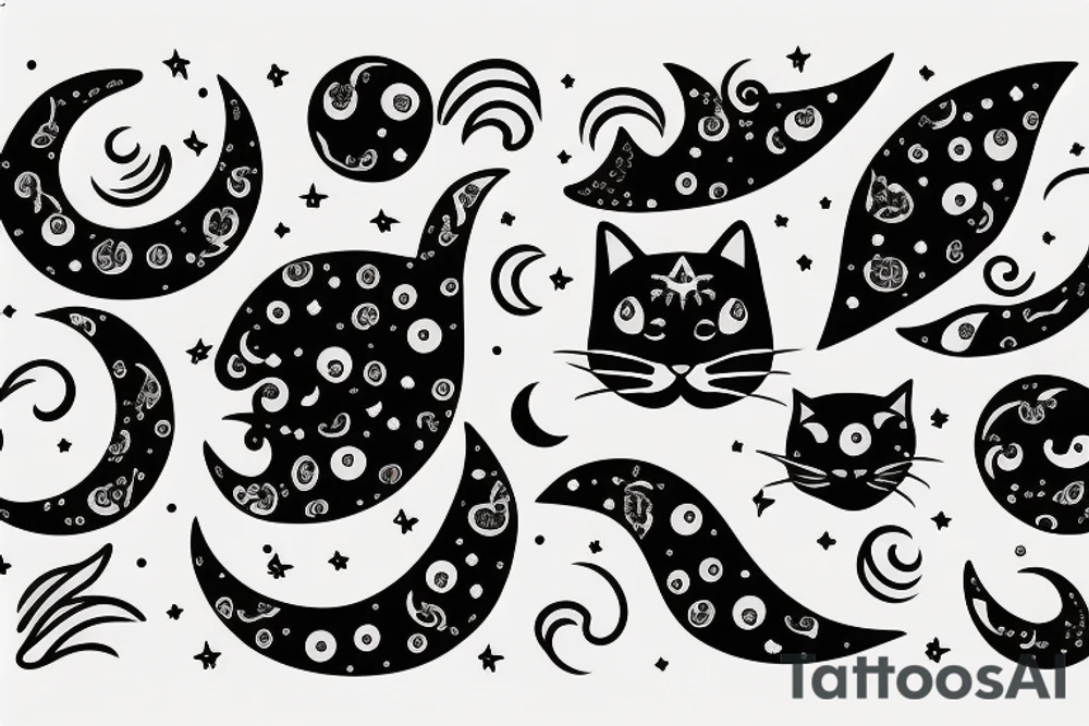 Crescent moon with a cat tattoo idea