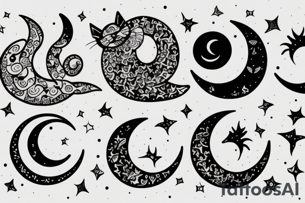 Crescent moon with a cat tattoo idea