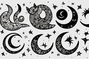 Crescent moon with a cat tattoo idea