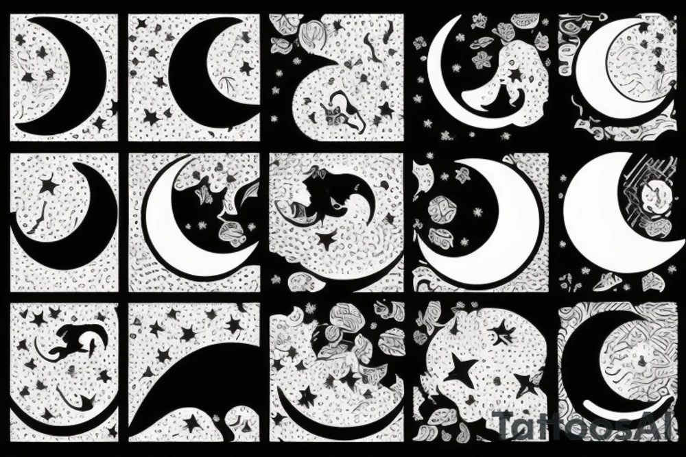Crescent moon with a cat tattoo idea