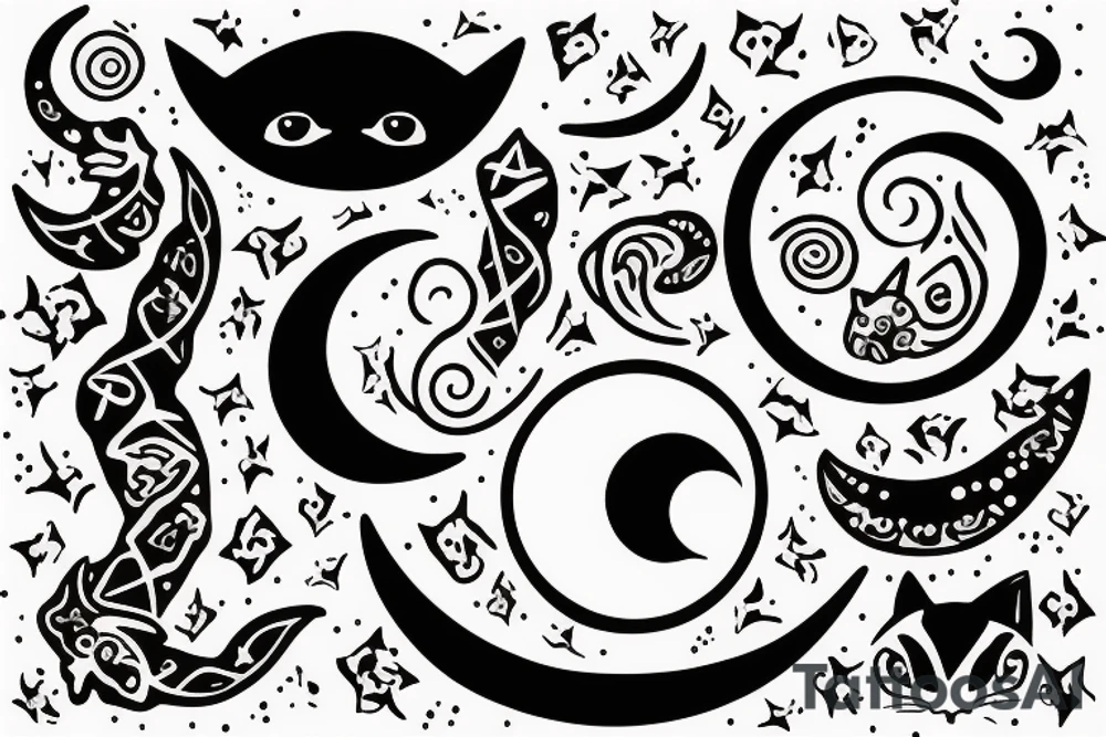 Crescent moon with a cat tattoo idea