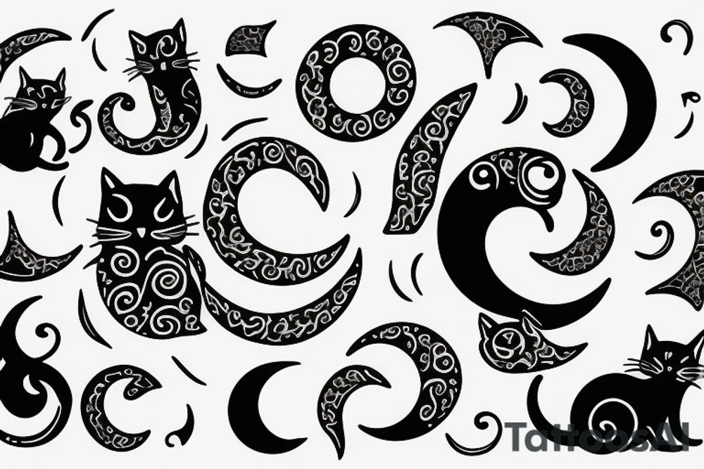 Crescent moon with a cat tattoo idea