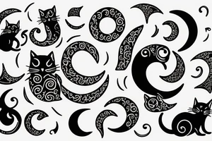 Crescent moon with a cat tattoo idea