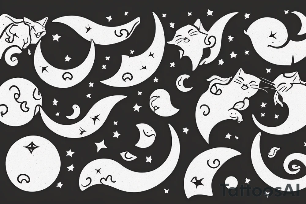 Crescent moon with a cat tattoo idea