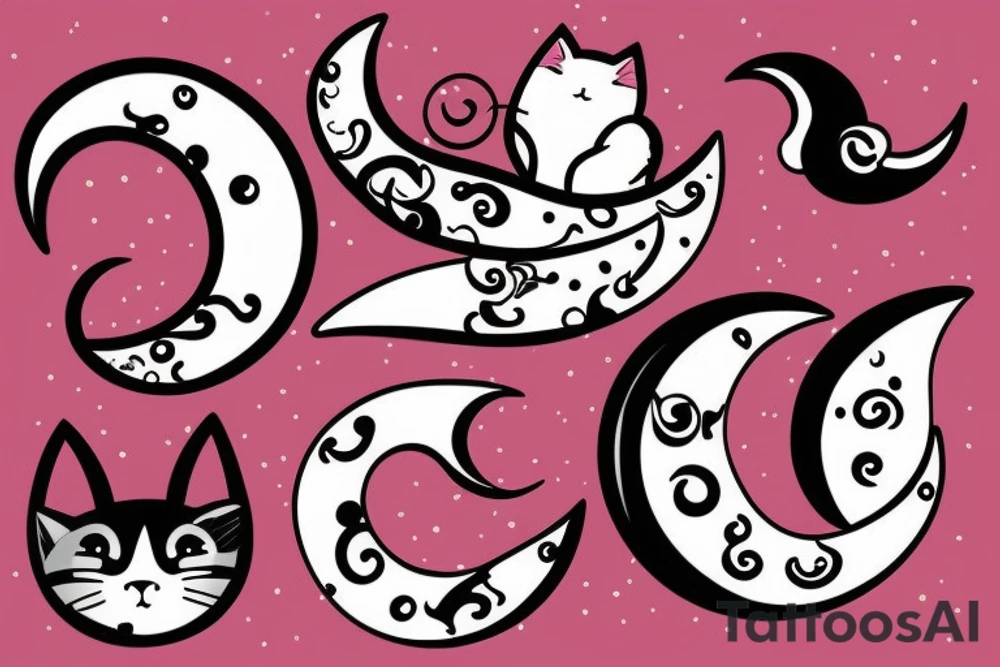 Crescent moon with a cat tattoo idea