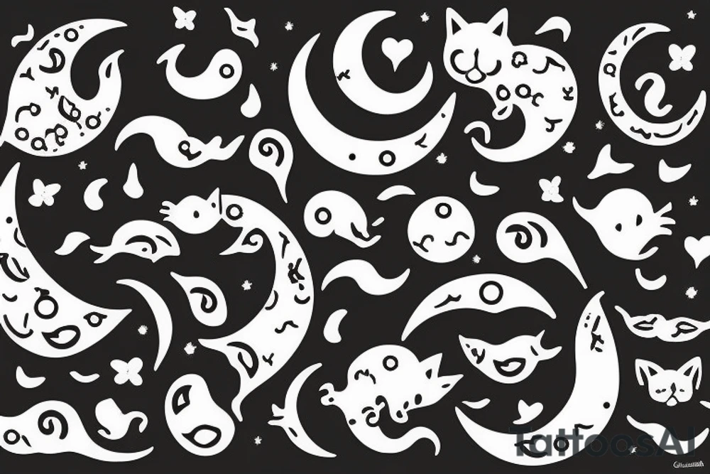 Crescent moon with a cat tattoo idea