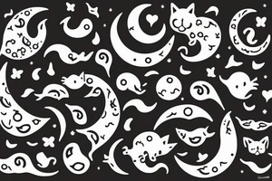 Crescent moon with a cat tattoo idea
