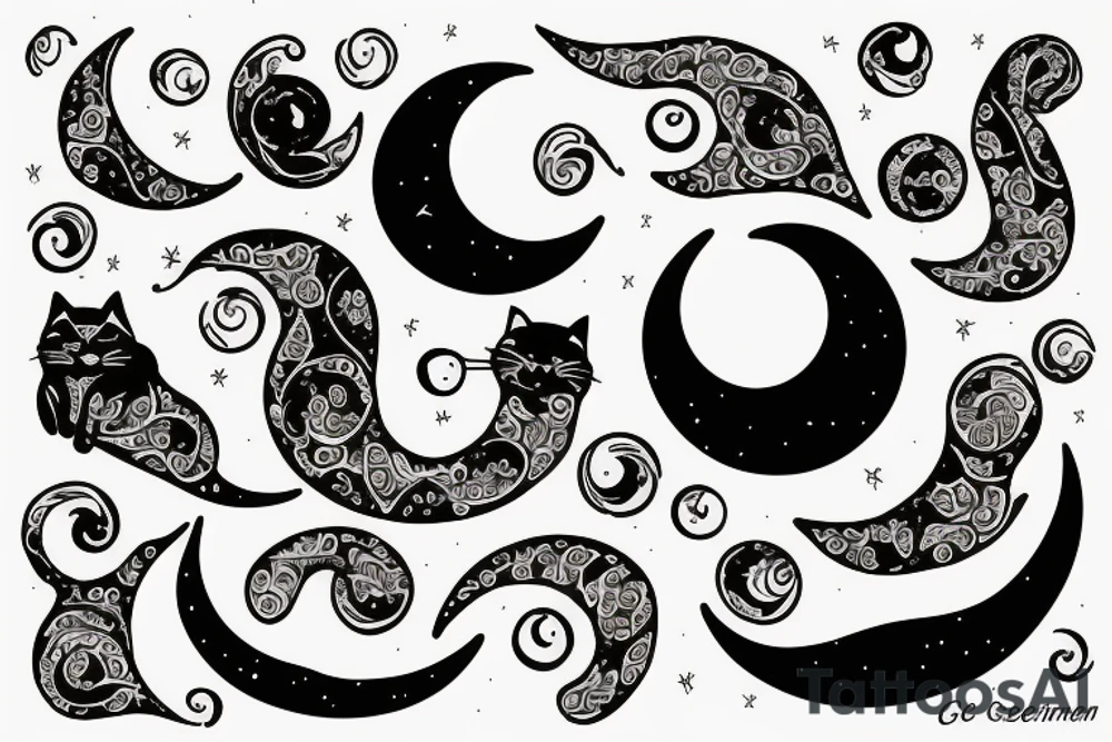 Crescent moon with a cat tattoo idea