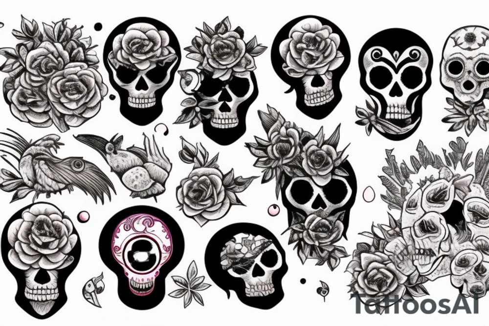 Blood moon, flower, skull, raven tattoo idea