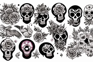 Blood moon, flower, skull, raven tattoo idea