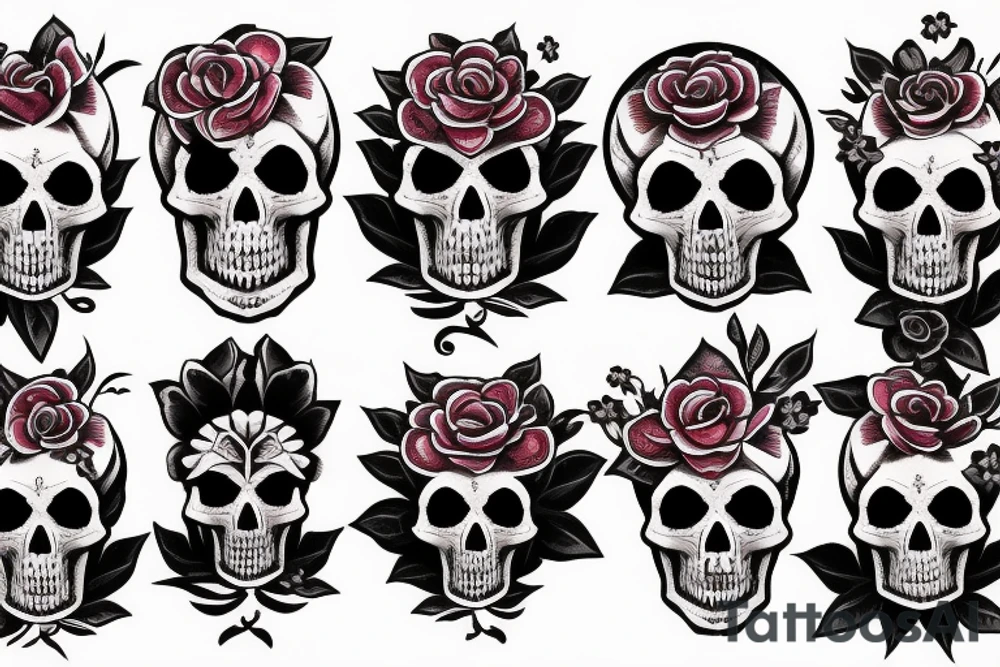 Blood moon, flower, skull, raven tattoo idea