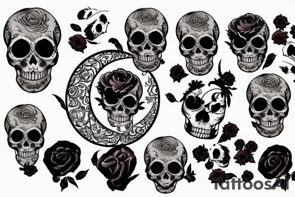 Blood moon, flower, skull, raven tattoo idea