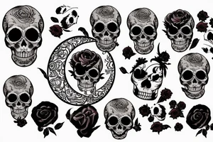 Blood moon, flower, skull, raven tattoo idea