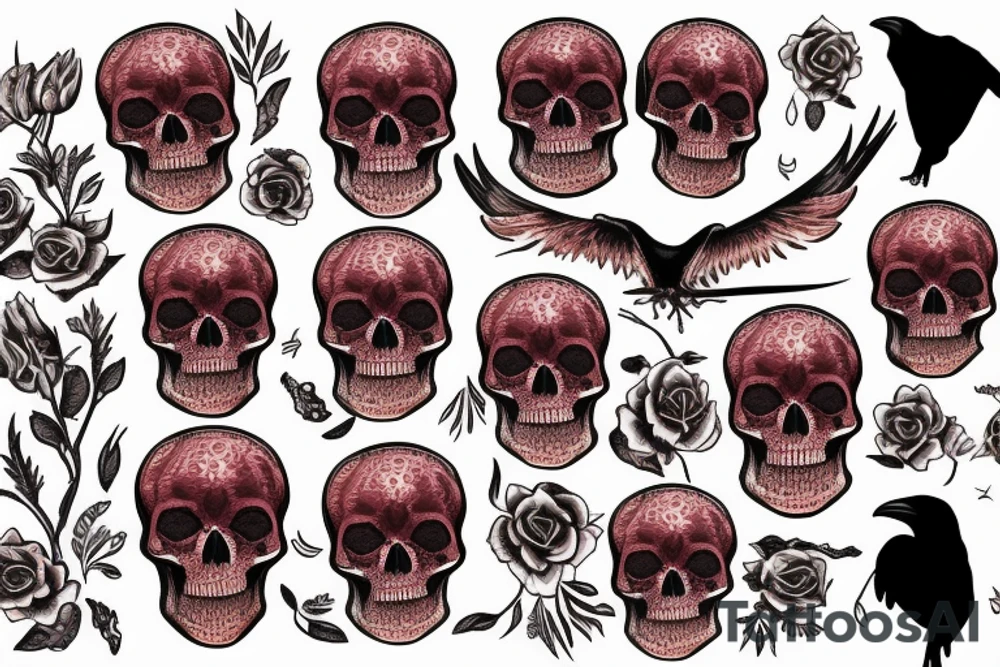 Blood moon, flower, skull, raven tattoo idea