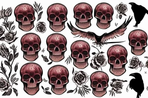 Blood moon, flower, skull, raven tattoo idea