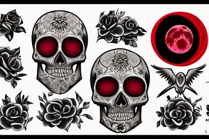 Blood moon, flower, skull, raven tattoo idea