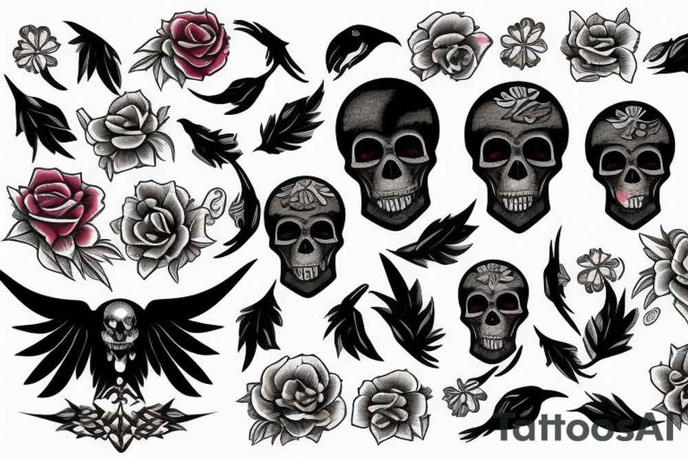Blood moon, flower, skull, raven tattoo idea
