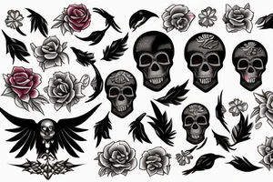 Blood moon, flower, skull, raven tattoo idea