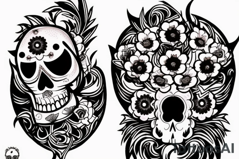 Blood moon, flower, skull, raven tattoo idea