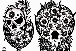 Blood moon, flower, skull, raven tattoo idea