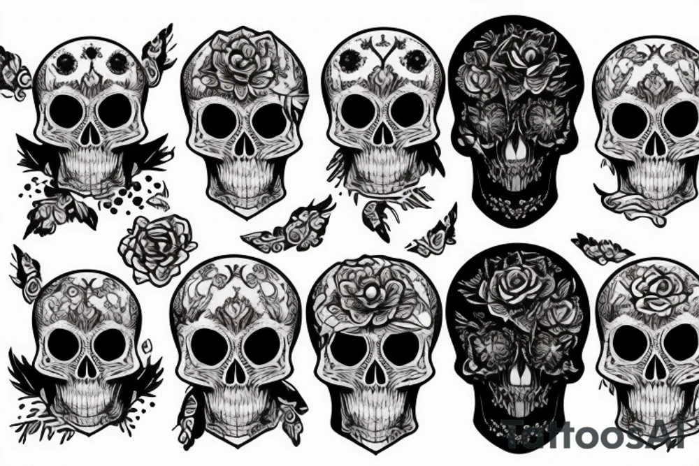 Blood moon, flower, skull, raven tattoo idea