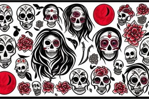 Blood moon, flower, skull, raven tattoo idea