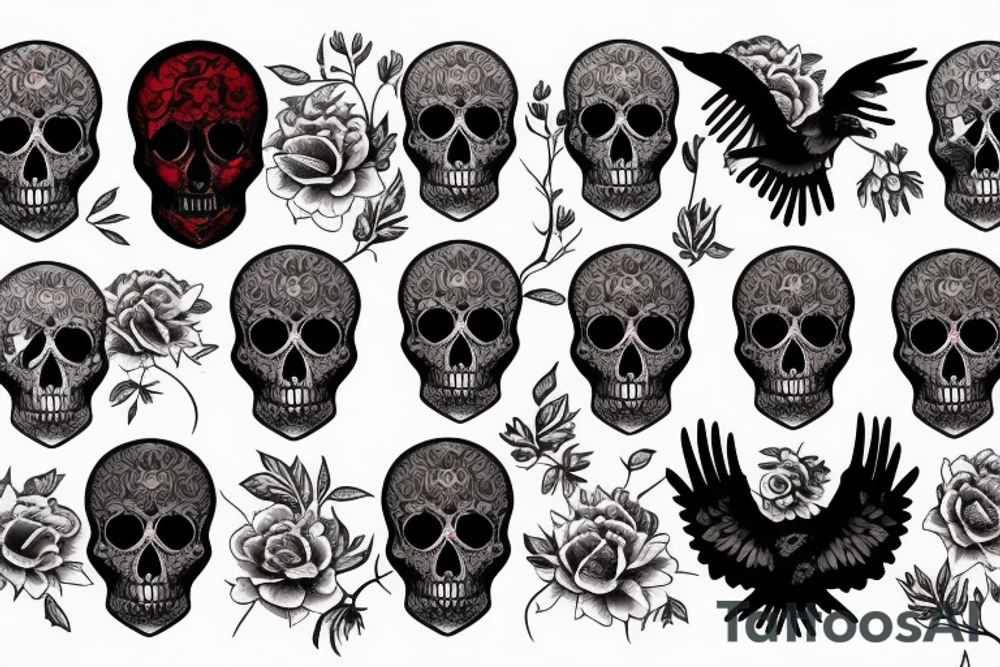 Blood moon, flower, skull, raven tattoo idea