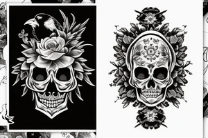 moon, flower, skull, raven tattoo idea