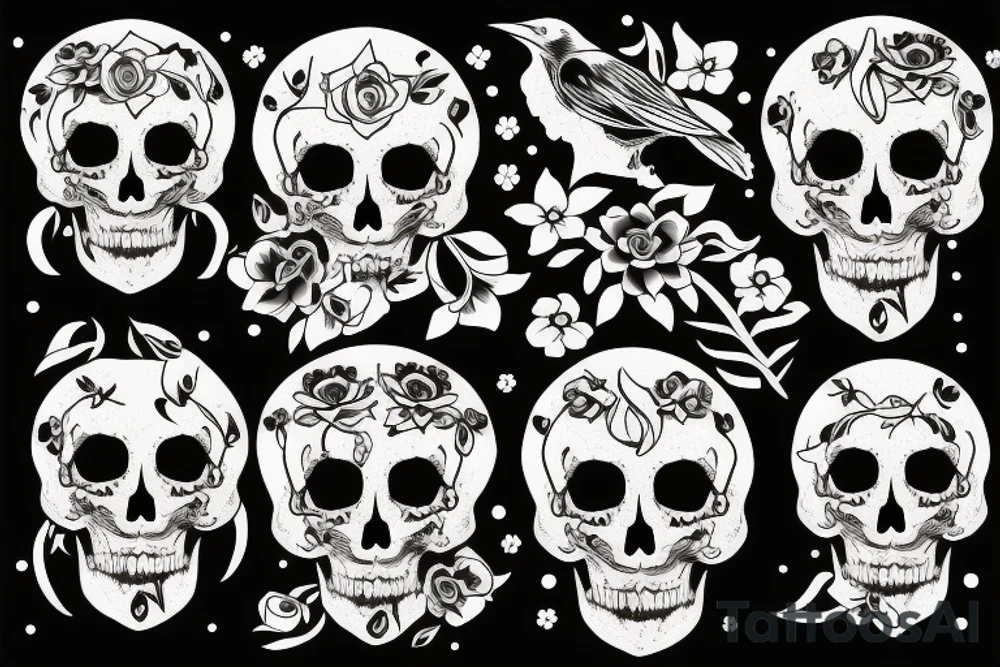 moon, flower, skull, raven tattoo idea
