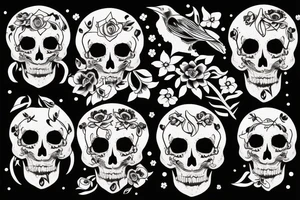 moon, flower, skull, raven tattoo idea