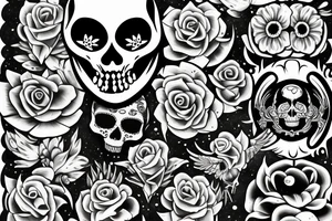 moon, flower, skull, raven tattoo idea