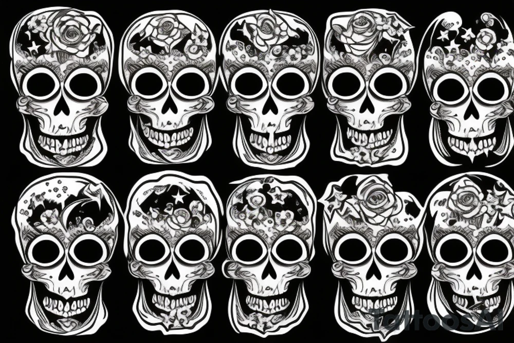 moon, flower, skull, raven, demon, devil, stars tattoo idea