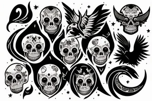 moon, flower, skull, raven, demon, devil, stars tattoo idea